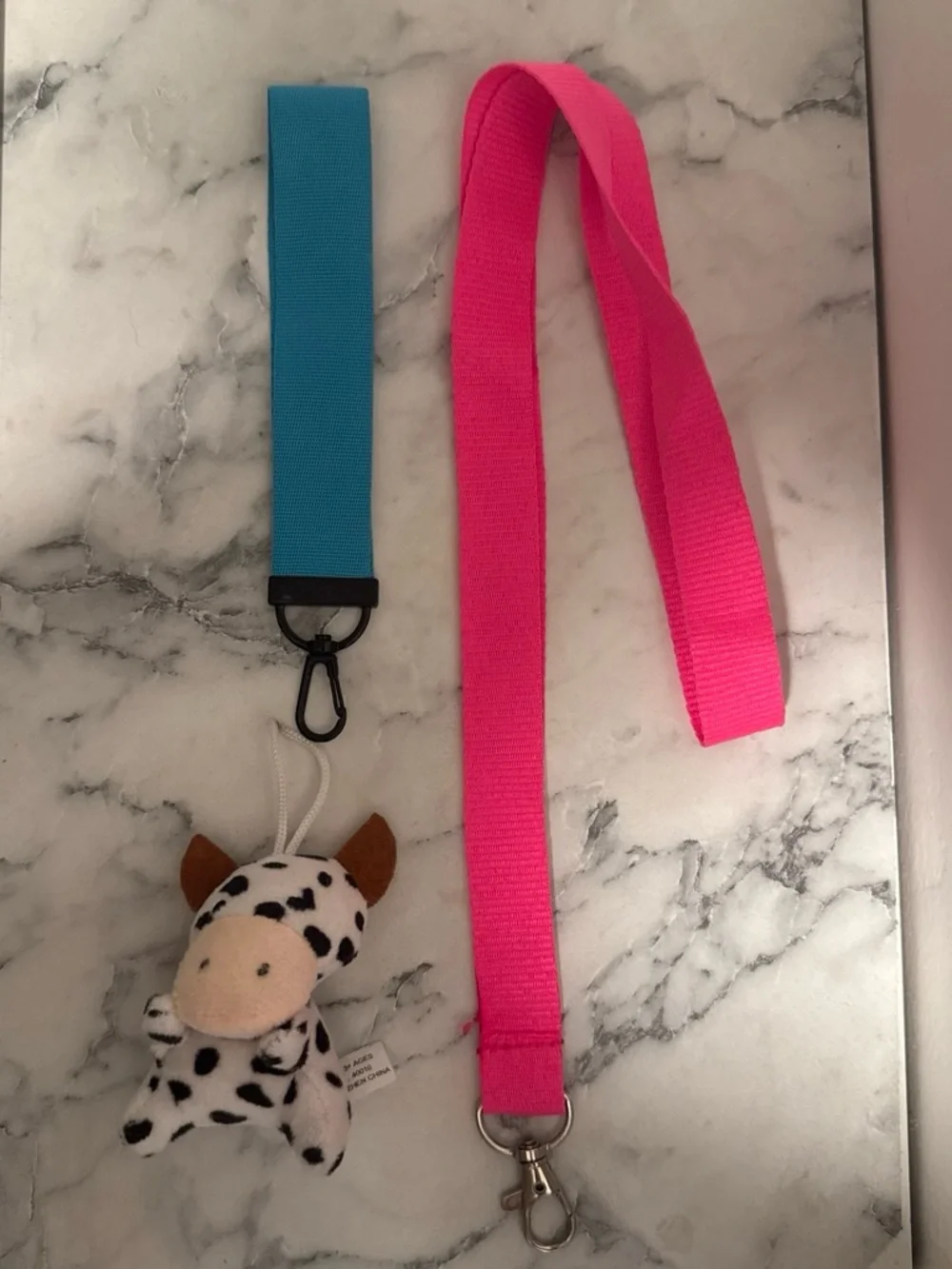 Blue and Pink Lanyards and Plush Cow Charm - Pink and Blue